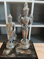 Drie antieke Boeddha beelden op houten sokkel, Antiek en Kunst, Ophalen of Verzenden