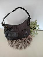 Vintage Grijze Leren Handtas, Ophalen of Verzenden, Gebruikt, Grijs, Handtas