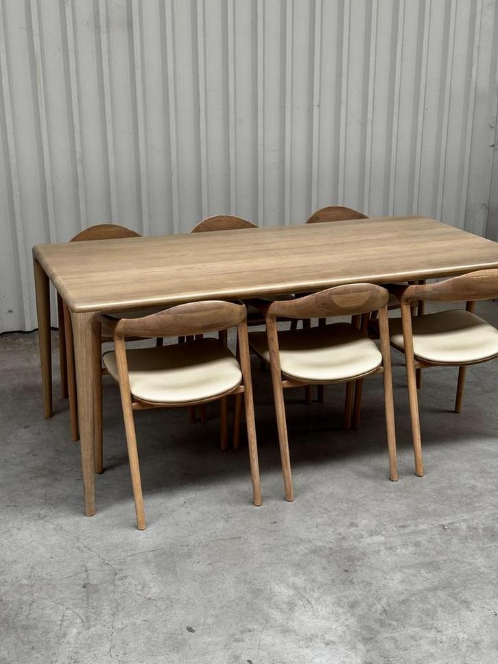 Design eetkamerset japandi scandi - artisan like - eiken, Huis en Inrichting, Tafels | Eettafels, Zo goed als nieuw, 50 tot 100 cm