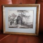 Pentekening in bruin en grijs, landschap met huis,  18 eeuw, Ophalen of Verzenden