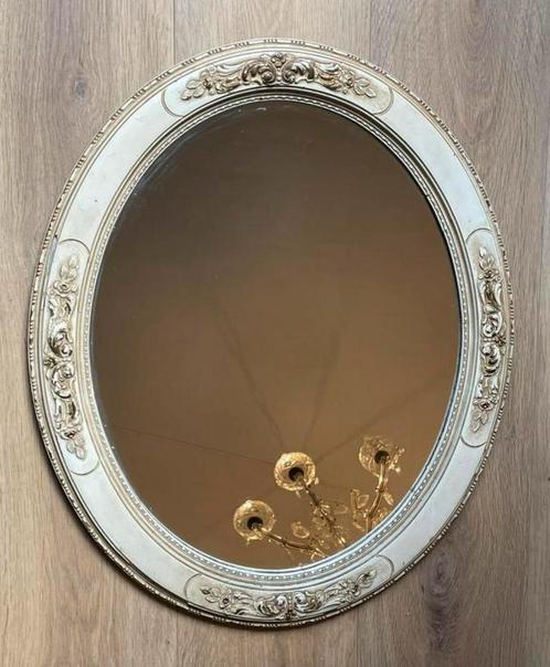 Grote ovale spiegel in bewerkte lijst, jaren ‘40, Huis en Inrichting, Woonaccessoires | Spiegels, Gebruikt, Minder dan 50 cm, Minder dan 100 cm