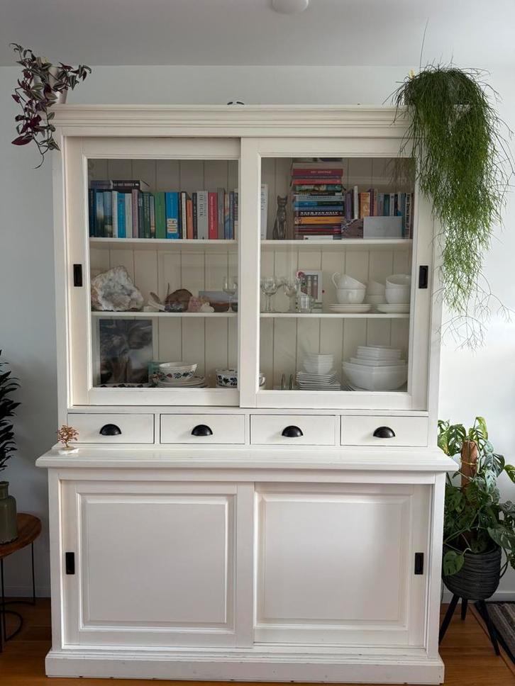 Buffet kast crème wit vitrinekast boekenkast, Huis en Inrichting, Kasten | Buffetkasten, Gebruikt, 200 cm of meer, 150 tot 200 cm