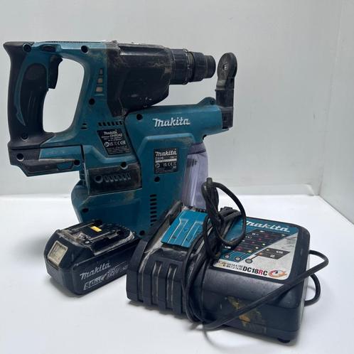 Makita DHR242 Combihamer + DX06 Stofafzuigsysteem + 18v 5.0A, Doe-het-zelf en Verbouw, Gereedschap | Boormachines, Zo goed als nieuw