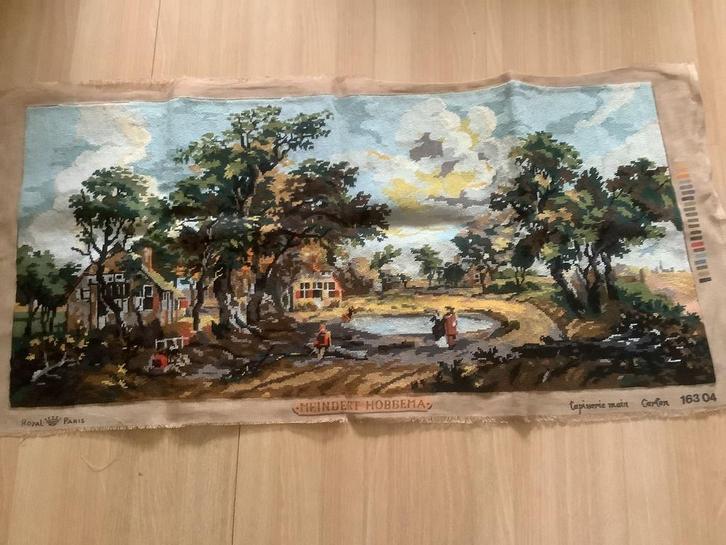 Geborduurd schilderij broderie landelijk tafereel, Antiek en Kunst, Kunst | Schilderijen | Abstract, Ophalen