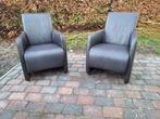 2 stuks in nieuwstaat donker bruin rundleren fauteuils, Huis en Inrichting, Fauteuils, Ophalen, Minder dan 75 cm, Leer, Zo goed als nieuw