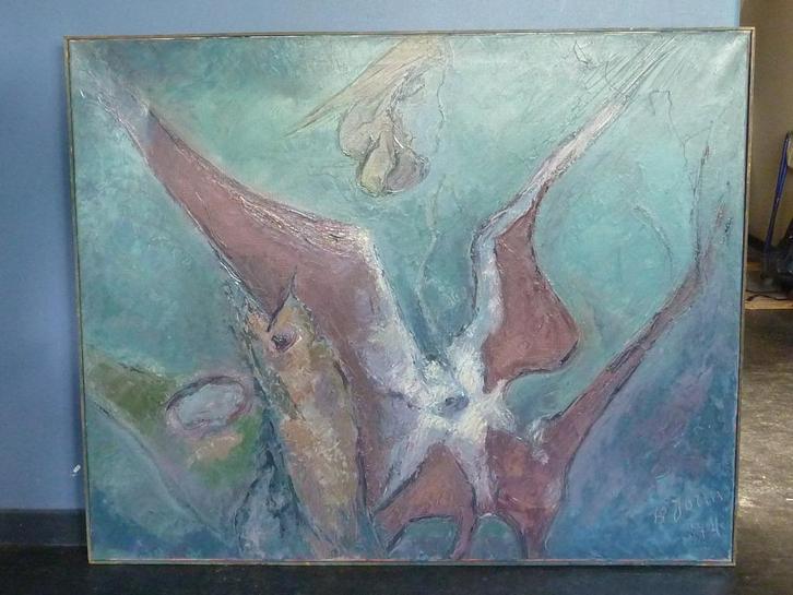 B.Jorin, Johannes Rijnders, 1974, Olieverf,impressionistisch, Antiek en Kunst, Kunst | Schilderijen | Abstract, Ophalen of Verzenden