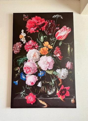 Canvas schilderij - Stilleven met bloemen in een glazen vaas beschikbaar voor biedingen