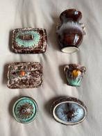 6 JASBA plateel glazuur vazen en bonbonschalen bruin oranj, Ophalen of Verzenden
