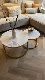 Salontafel Rond Goud met Marmer Look 70ø &50ø, 50 tot 100 cm, Rond, Zo goed als nieuw, Modern