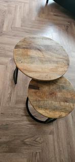 Ronde Mango Houten Bijzettafels - Set van 2, Huis en Inrichting, Tafels | Bijzettafels, Ophalen, Zo goed als nieuw, Rond, Minder dan 55 cm