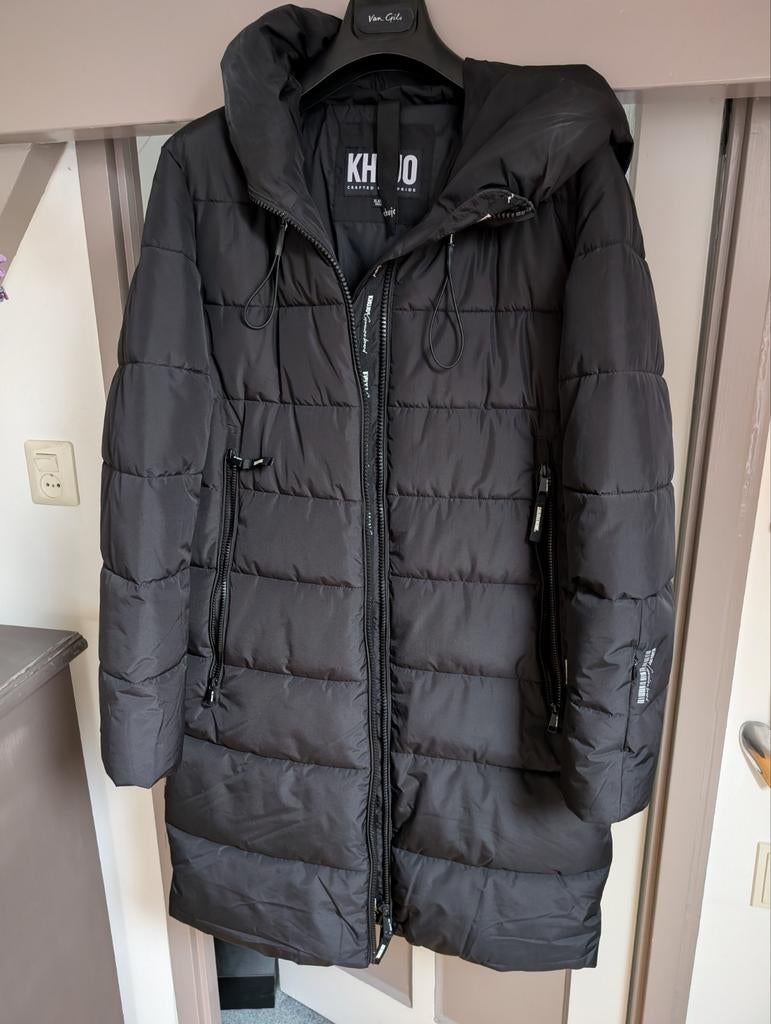 Lange Zwarte Damesjas met Capuchon - Khujo XL, Ophalen, Zwart, Maat 46/48 (XL) of groter, Khujo