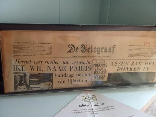 De Telegraaf van Vrijdag 29 November 1957, met certificaat., Verzamelen, Tijdschriften, Kranten en Knipsels, Ophalen of Verzenden