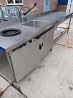 Rvs werkbank met spoelbak en afval gat 340cm, Ophalen, Zo goed als nieuw