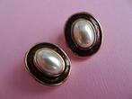 jwg Vintage 70s parel oorbellen bruin emaille goud verguld, Verzenden, Overige materialen, Oorbellen, Verguld