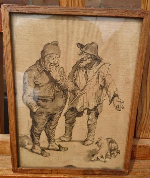 Thijs Mauve (1915-1996) Verkoper van zwijnen 1952 sepia, Antiek en Kunst, Kunst | Schilderijen | Klassiek, Verzenden