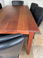 Kersenhouten eethoek met 6 leren stoelen, Huis en Inrichting, Ophalen, 50 tot 100 cm, Zo goed als nieuw, Vijf personen of meer