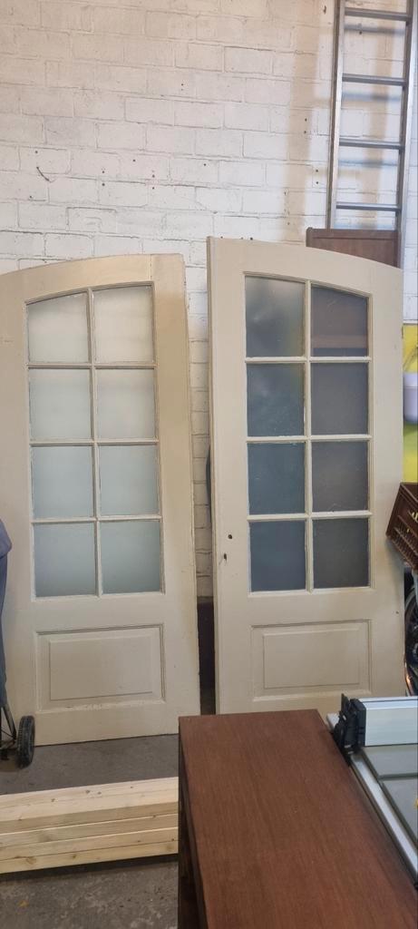 Oude zware deuren met glas, Doe-het-zelf en Verbouw, Deuren en Horren, Gebruikt, Binnendeur, 200 tot 215 cm, 80 tot 100 cm, Glas