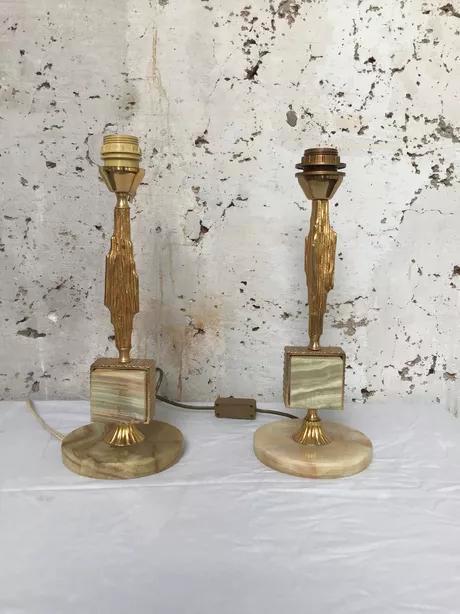 Onyx Koperen Art Deco Tafellamp Gaetano Sciolari Stijl, Huis en Inrichting, Lampen | Tafellampen, Zo goed als nieuw, Minder dan 50 cm