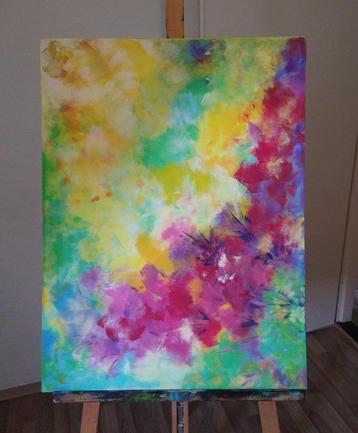 groot modern abstract bloemen schilderij acryl op doek beschikbaar voor biedingen