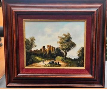 Klassiek erfenis DUURstuk olieverf CHATEAU kasteel-mensen-  beschikbaar voor biedingen