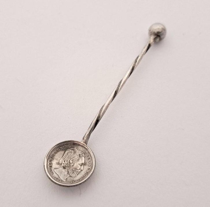 Zoutlepeltje v/e 5 cent munt Willem III - 1869, Antiek en Kunst, Antiek | Bestek, Verzenden