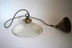 vintage antiek holophane hanglamp glas ribbel stof snoer g, Huis en Inrichting, Lampen | Hanglampen, Gebruikt, Ophalen of Verzenden