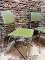 Set van 4 vintage groene chrome stoelen, Gebruikt, Overige kleuren, Ophalen of Verzenden, Vier