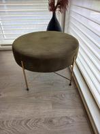 Mosgroen ribcord poef met messing onderstel., Ophalen, Rond, Metaal, 50 tot 75 cm