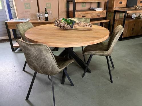 Mooie nieuwe set: ronde eettafel met 4 stoelen slechts € 400, Huis en Inrichting, Stoelen, Nieuw, Vijf, Zes of meer stoelen, Hout