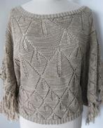Poncho / Cape beige gemêleerd opengewerkt met franjes 1 maat, Kleding | Dames, Ophalen of Verzenden, Nieuw