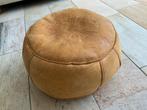 Leren poef marokkaans okergeel leer, Ophalen, Minder dan 50 cm, Rond, Marokkaans oosters