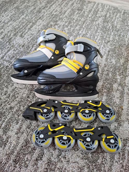 Skeelers en schaatsen in 1, Sport en Fitness, Skeelers, Zo goed als nieuw, Inline skates 4 wielen, Overige merken, Verstelbaar