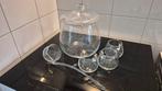Een grote bowlpot met scheplepel en 3 glaasjes, Ophalen, Overige stijlen, Glas, Schaal of Schalen