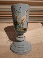 Aparte antieke opaline blauwe vaas met afb. van reiger, Antiek en Kunst, Antiek | Vazen, Ophalen of Verzenden
