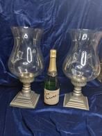 Twee zware Kwaliteits windlichten 43 cm hoog., Gebruikt, Ophalen of Verzenden, Metaal, Grijs