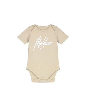 Malelions Baby Signature Short Sleeve Bodysuit Beige beschikbaar voor biedingen