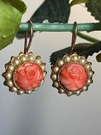 Italiaanse vintage vermeil oorbellen koraal en zaadparels, Sieraden, Tassen en Uiterlijk, Oorbellen, Ophalen of Verzenden, Zo goed als nieuw