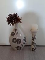 Mooie set: robuuste  vaas en kandelaar incl bloem, Ophalen, Overige kleuren, Aardewerk of Porselein, Zo goed als nieuw