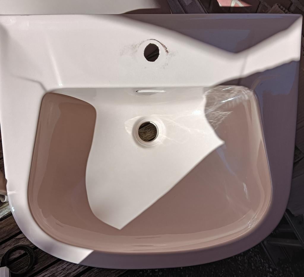 2 beige wasbakken, Huis en Inrichting, Badkamer | Badkamermeubels, Ophalen, Gebruikt, 50 tot 100 cm, Minder dan 100 cm