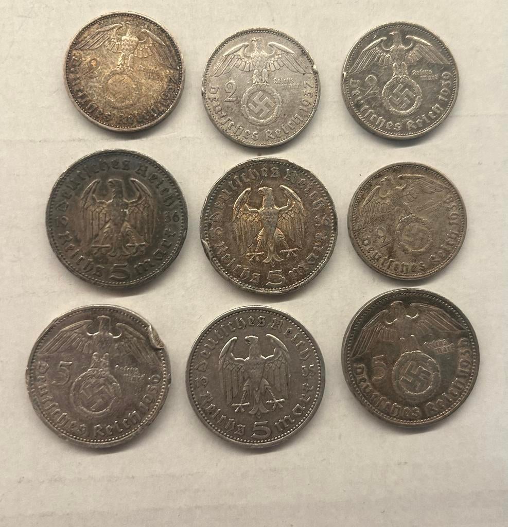 Set van 9 Duitse munten Paul von Hindenburg, Ophalen of Verzenden, Duitsland, Setje, Zilver