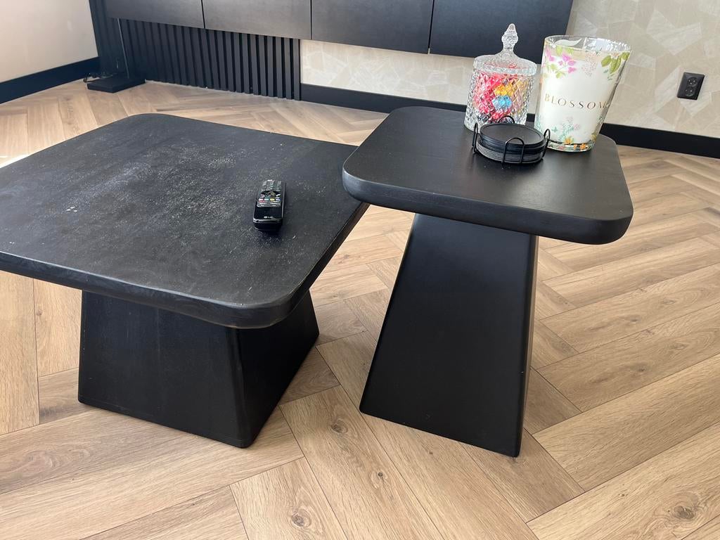 Salontafels Meerlo Zwart, Huis en Inrichting, Ophalen, 50 tot 100 cm, Rond, Zo goed als nieuw