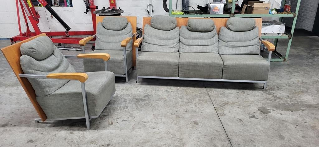 Bankstellen 3+1+1 antiek met houten & metalen frame, Ophalen of Verzenden, Gebruikt, Minder dan 150 cm