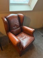 Leren oorfauteuil in bruin, Huis en Inrichting, Fauteuils, Ophalen, Gebruikt, Leer, 75 tot 100 cm