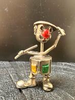 Unieke Zilveren Miniatuur Clown met Trommel en Rode Neus, Ophalen of Verzenden, Zilver