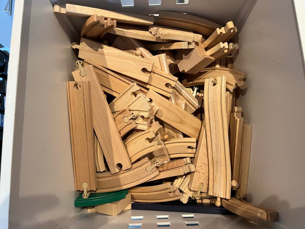 Grote houten treinbaan set met treintjes, wasstraat, tunnel, Ophalen, Gebruikt, Jongen of Meisje