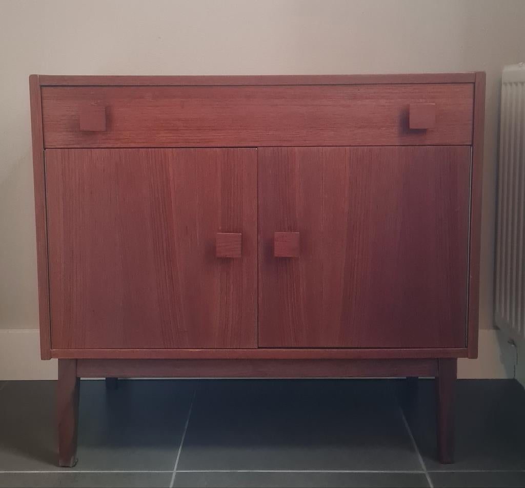 Leuk retro vintage kastje! Jaren 60 70 teak halkastje kast, Ophalen, Gebruikt, 25 tot 50 cm, 50 tot 100 cm