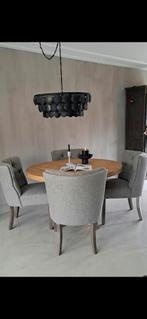 Massief eiken eettafel +4 stoelen, Huis en Inrichting, Tafels | Eettafels, Ophalen, Rond, 100 tot 150 cm, 100 tot 150 cm