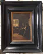 Haagse school olieverf twee vrouwen in een boereninterieur., Ophalen of Verzenden