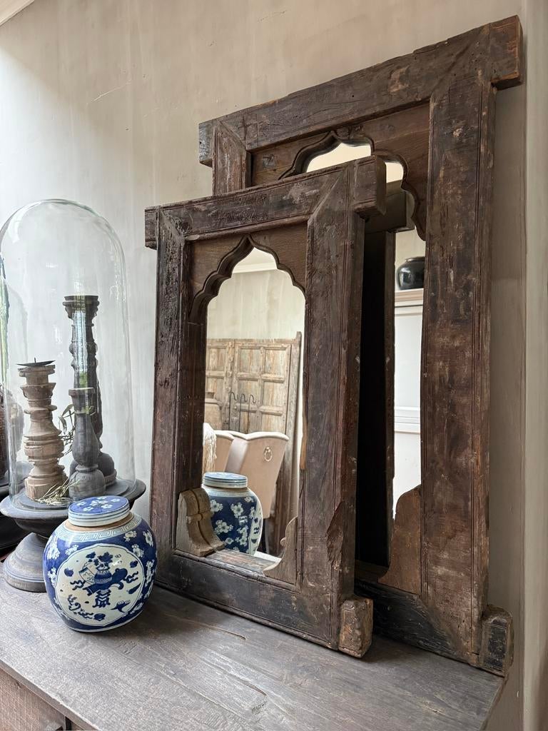 Spiegel oud hout india, Antiek en Kunst, Ophalen, Rechthoekig