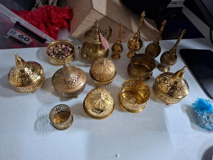 Vintage messing decoratie set Marokkaanse thee set, Antiek en Kunst, Antiek | Koper en Brons, Koper, Ophalen of Verzenden